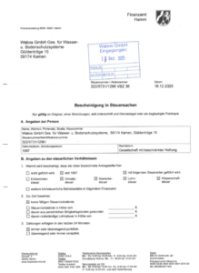 Bescheinigung in Steuersachen