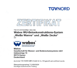 TÜV Zertifikat Wabos WU Betonkonstruktion